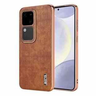 For vivo V30 / V30 Pro AZNS Electroplated Frame Crocodile Texture Full Coverage Phone Case(Brown)