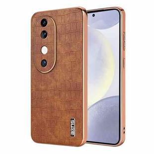 For vivo S19 AZNS Electroplated Frame Crocodile Texture Full Coverage Phone Case(Brown)