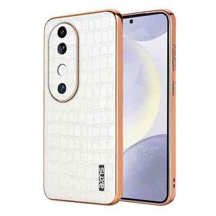 For vivo S19 AZNS Electroplated Frame Crocodile Texture Full Coverage Phone Case(White)