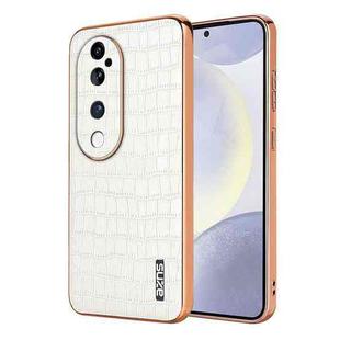 For vivo S19 Pro AZNS Electroplated Frame Crocodile Texture Full Coverage Phone Case(White)
