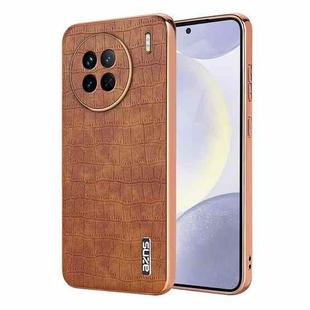 For vivo X90 / X90s AZNS Electroplated Frame Crocodile Texture Full Coverage Phone Case(Brown)