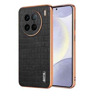 For vivo X90 Pro AZNS Electroplated Frame Crocodile Texture Full Coverage Phone Case(Black)