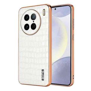 For vivo X90 Pro AZNS Electroplated Frame Crocodile Texture Full Coverage Phone Case(White)