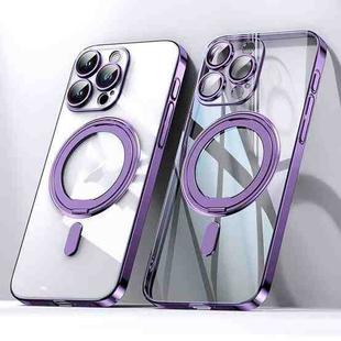 For iPhone 15 Pro Max Plating PC 360 Ring Holder Magsafe Phone Case(Clear Purple)