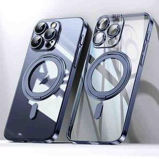 For iPhone 15 Pro Plating PC 360 Ring Holder Magsafe Phone Case(Clear Blue)