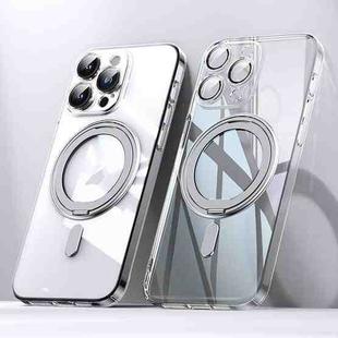 For iPhone 15 Pro Plating PC 360 Ring Holder Magsafe Phone Case(Transparent)