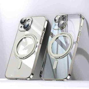 For iPhone 15 Plating PC 360 Ring Holder Magsafe Phone Case(Clear Gold)