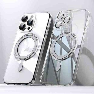 For iPhone 13 Pro Plating PC 360 Ring Holder Magsafe Phone Case(Transparent)