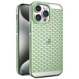 For iPhone 15 Pro Max Hollow Matte Electroplated PC Heat Dissipation Phone Case(Green)