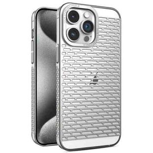 For iPhone 15 Pro Max Hollow Matte Electroplated PC Heat Dissipation Phone Case(Silver)