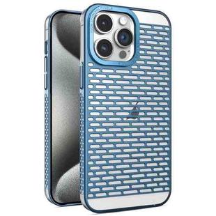 For iPhone 15 Pro Hollow Matte Electroplated PC Heat Dissipation Phone Case(Blue)