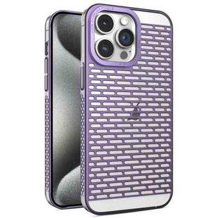 For iPhone 15 Pro Hollow Matte Electroplated PC Heat Dissipation Phone Case(Purple)