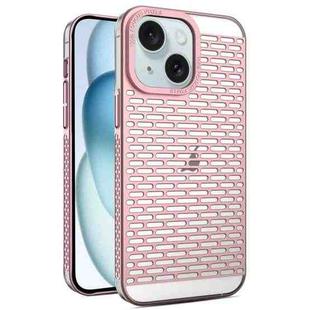 For iPhone 15 Plus Hollow Matte Electroplated PC Heat Dissipation Phone Case(Pink)