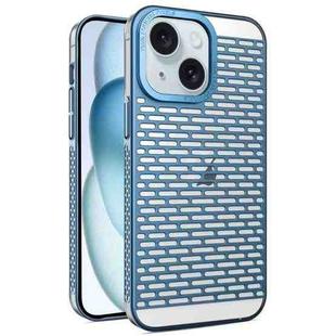 For iPhone 15 Plus Hollow Matte Electroplated PC Heat Dissipation Phone Case(Blue)