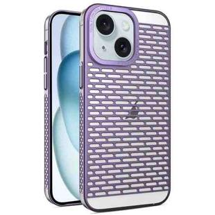 For iPhone 15 Hollow Matte Electroplated PC Heat Dissipation Phone Case(Purple)