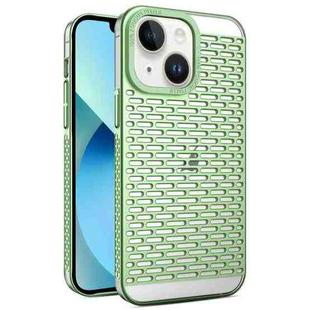 For iPhone 14 / 13 Hollow Matte Electroplated PC Heat Dissipation Phone Case(Green)