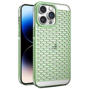 For iPhone 14 Pro Hollow Matte Electroplated PC Heat Dissipation Phone Case(Green)