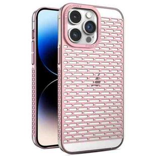 For iPhone 14 Pro Max Hollow Matte Electroplated PC Heat Dissipation Phone Case(Pink)