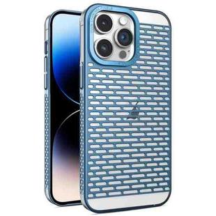 For iPhone 14 Pro Max Hollow Matte Electroplated PC Heat Dissipation Phone Case(Blue)