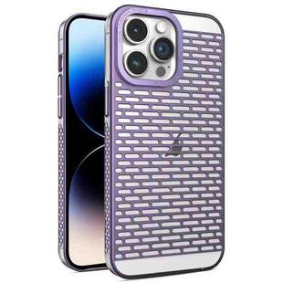 For iPhone 14 Pro Max Hollow Matte Electroplated PC Heat Dissipation Phone Case(Purple)