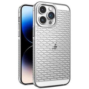 For iPhone 14 Pro Max Hollow Matte Electroplated PC Heat Dissipation Phone Case(Silver)