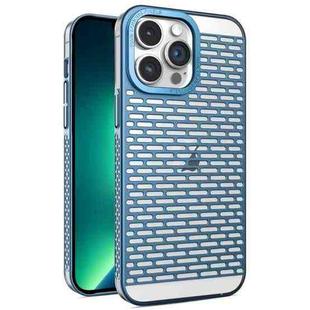 For iPhone 13 Pro Max Hollow Matte Electroplated PC Heat Dissipation Phone Case(Blue)