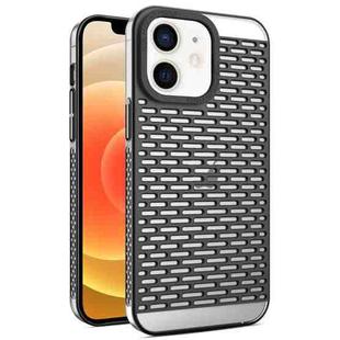 For iPhone 12 / 12 Pro Hollow Matte Electroplated PC Heat Dissipation Phone Case(Black)