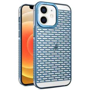 For iPhone 12 / 12 Pro Hollow Matte Electroplated PC Heat Dissipation Phone Case(Blue)