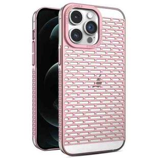 For iPhone 12 Pro Max Hollow Matte Electroplated PC Heat Dissipation Phone Case(Pink)