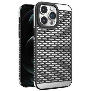 For iPhone 12 Pro Max Hollow Matte Electroplated PC Heat Dissipation Phone Case(Black)