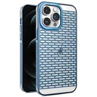 For iPhone 12 Pro Max Hollow Matte Electroplated PC Heat Dissipation Phone Case(Blue)