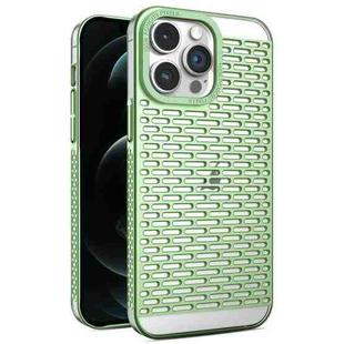 For iPhone 12 Pro Max Hollow Matte Electroplated PC Heat Dissipation Phone Case(Green)