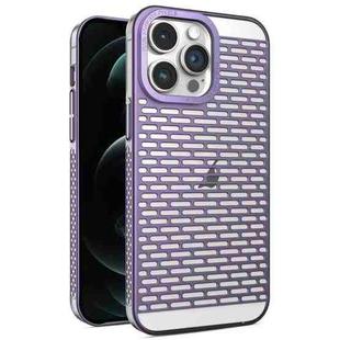 For iPhone 12 Pro Max Hollow Matte Electroplated PC Heat Dissipation Phone Case(Purple)