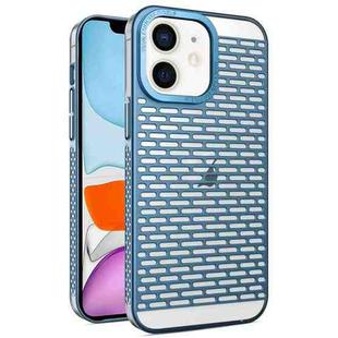 For iPhone 11 Hollow Matte Electroplated PC Heat Dissipation Phone Case(Blue)