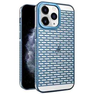 For iPhone 11 Pro Max Hollow Matte Electroplated PC Heat Dissipation Phone Case(Blue)