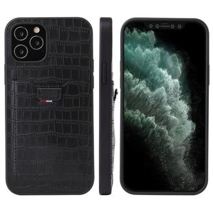 For iPhone 12 Pro Max Fierre Shann Crocodile Texture PU Leather Protective Case with Card Slot(Black)