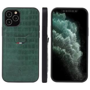 For iPhone 12 / 12 Pro Fierre Shann Crocodile Texture PU Leather Protective Case with Card Slot(Green)