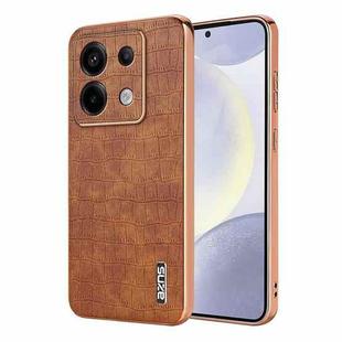 For Xiaomi Redmi Note 13 Pro 5G AZNS Electroplated Frame Crocodile Texture Full Coverage Phone Case(Brown)