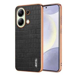 For Redmi Note 13 4G AZNS Electroplated Frame Crocodile Texture Full Coverage Phone Case(Black)