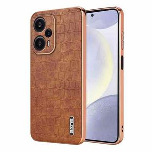 For Redmi Note 12 Turbo AZNS Electroplated Frame Crocodile Texture Full Coverage Phone Case(Brown)