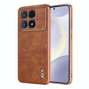 For Redmi K70 Ultra AZNS Electroplated Frame Crocodile Texture Full Coverage Phone Case(Brown)