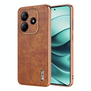 For Redmi Note 14 5G AZNS Electroplated Frame Crocodile Texture Full Coverage Phone Case(Brown)