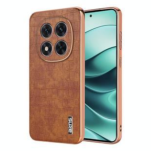 For Redmi Note 14 Pro+ 5G AZNS Electroplated Frame Crocodile Texture Full Coverage Phone Case(Brown)