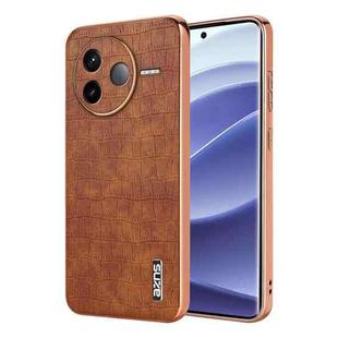 For Redmi K80 AZNS Electroplated Frame Crocodile Texture Full Coverage Phone Case(Brown)