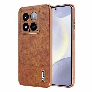 For Xiaomi 14 AZNS Electroplated Frame Crocodile Texture Full Coverage Phone Case(Brown)