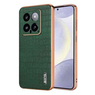 For Xiaomi 14 AZNS Electroplated Frame Crocodile Texture Full Coverage Phone Case(Green)