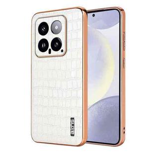 For Xiaomi 14 AZNS Electroplated Frame Crocodile Texture Full Coverage Phone Case(White)