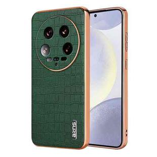 For Xiaomi 14 Ultra AZNS Electroplated Frame Crocodile Texture Full Coverage Phone Case(Green)