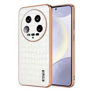 For Xiaomi 14 Ultra AZNS Electroplated Frame Crocodile Texture Full Coverage Phone Case(White)