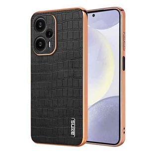 For Xiaomi Poco F5 AZNS Electroplated Frame Crocodile Texture Full Coverage Phone Case(Black)
